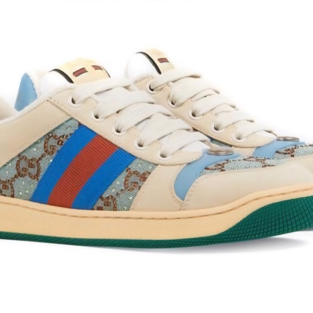 Gucci Crystal Embellished Cream and Blue Sneakers